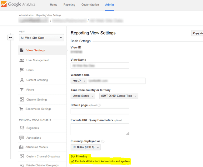 Google Analytics - Admin filtering